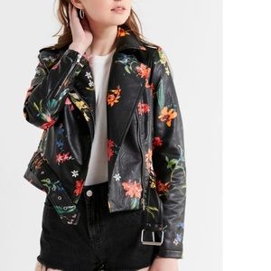 LIKE NEW Floral Moto Biker Jacket Vegan Leather